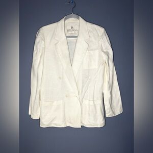 Barry Bricken White / Cream 100% Linen Blazer Womens L 12-14 Double Breasted